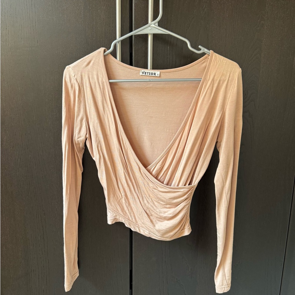Women's Pale Pink Wrap Top - S